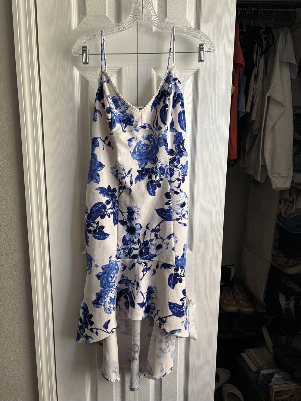 Blue & White Floral high low dress